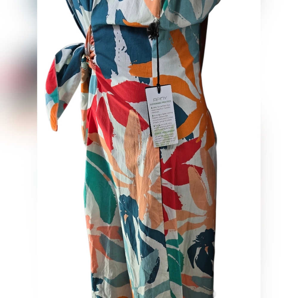 AP.NY Tropical Floral Midi Shirt Dress with Tie Waist - Multicolor - Picture 13 of 14